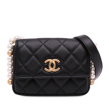 Pearl Street Bags Chanel CC Lambskin About Pearls Card Holder On Chain (SHG-aVDLOG)