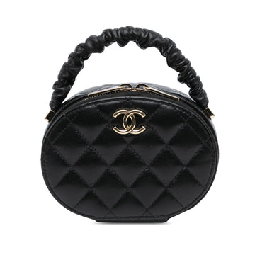 Chanel CC Lambskin Ruched Oval Top Handle Bag (SHG-tKjIpn)