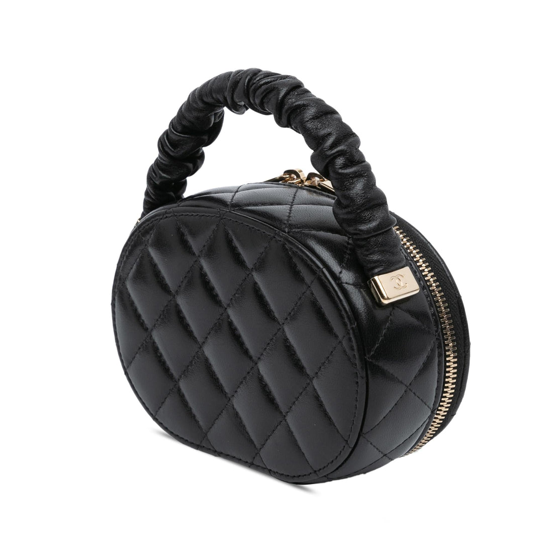 Chanel CC Lambskin Ruched Oval Top Handle Bag (SHG-tKjIpn)