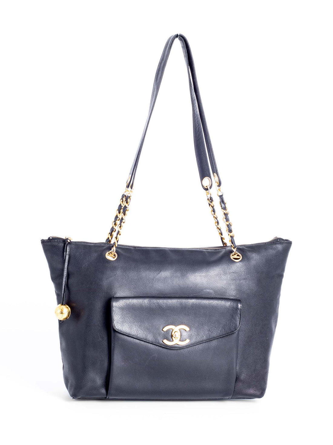 Chanel CC Logo Caviar Leather Shopper Bag Black