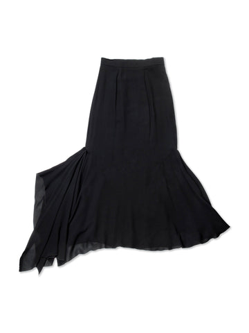 Chanel CC Logo Chiffon Silk Maxi Asymmetrical Skirt Black