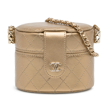 Pearl Street Bags Chanel CC Metallic Lambskin Round Vanity Case (SHG-PNccdr)