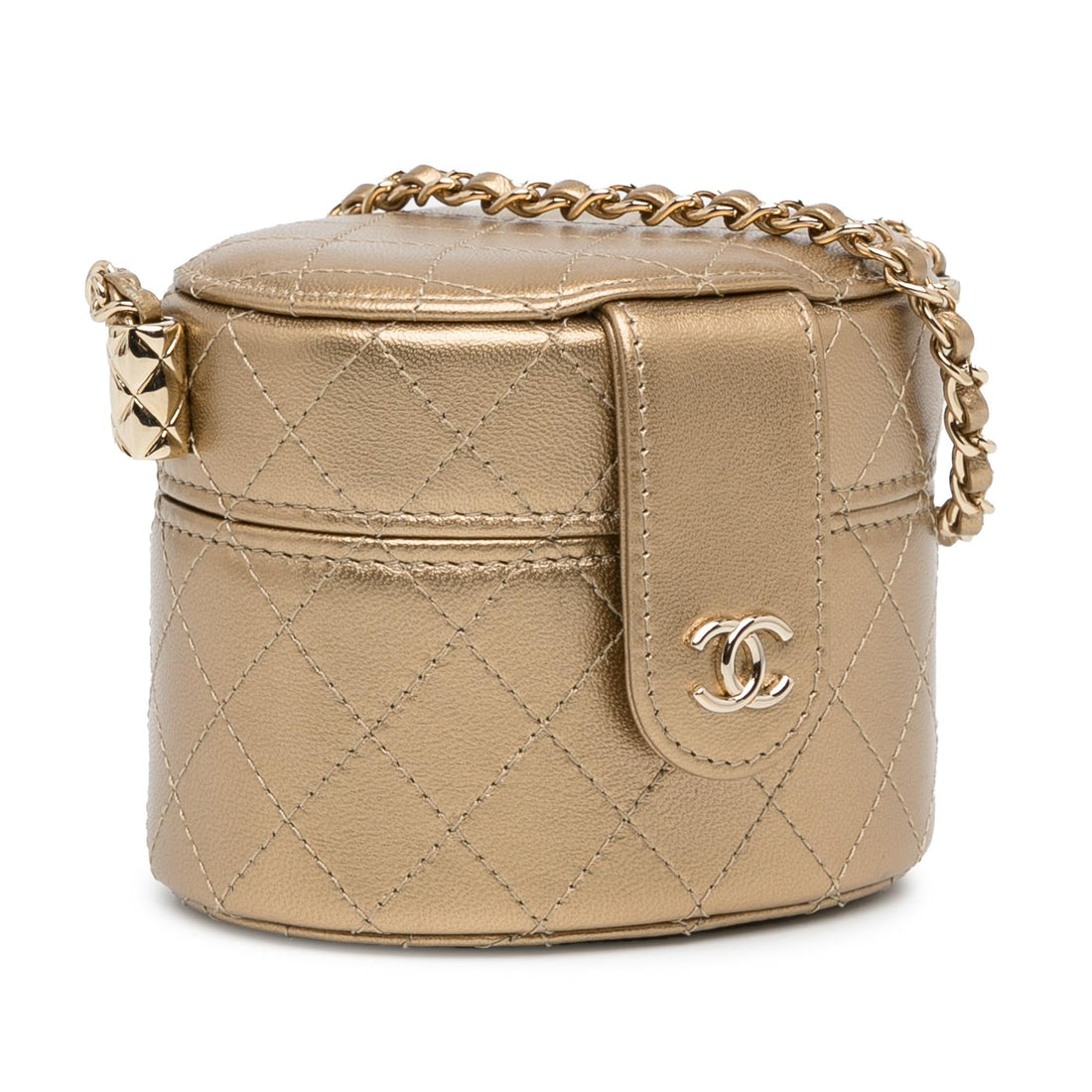 Pearl Street Bags Chanel CC Metallic Lambskin Round Vanity Case (SHG-PNccdr)