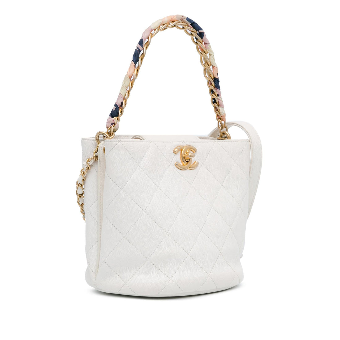 Chanel CC Quilted Caviar Chain Scarf Handle Bucket Bag (SHG-xHyisr)