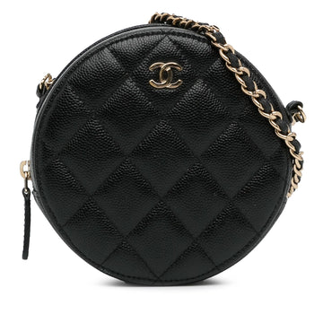 Pearl Street Bags Chanel CC Quilted Caviar Round Clutch With Chain (SHG-QNFerj)