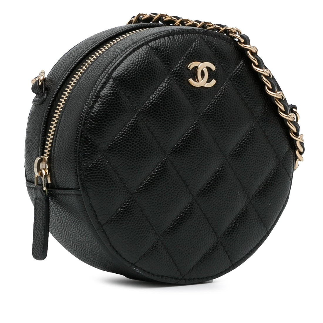 Pearl Street Bags Chanel CC Quilted Caviar Round Clutch With Chain (SHG-QNFerj)