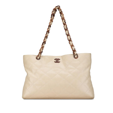Pearl Street Bags Chanel CC Quilted Caviar Wood Chain Tote (SHG-YvZpfz)