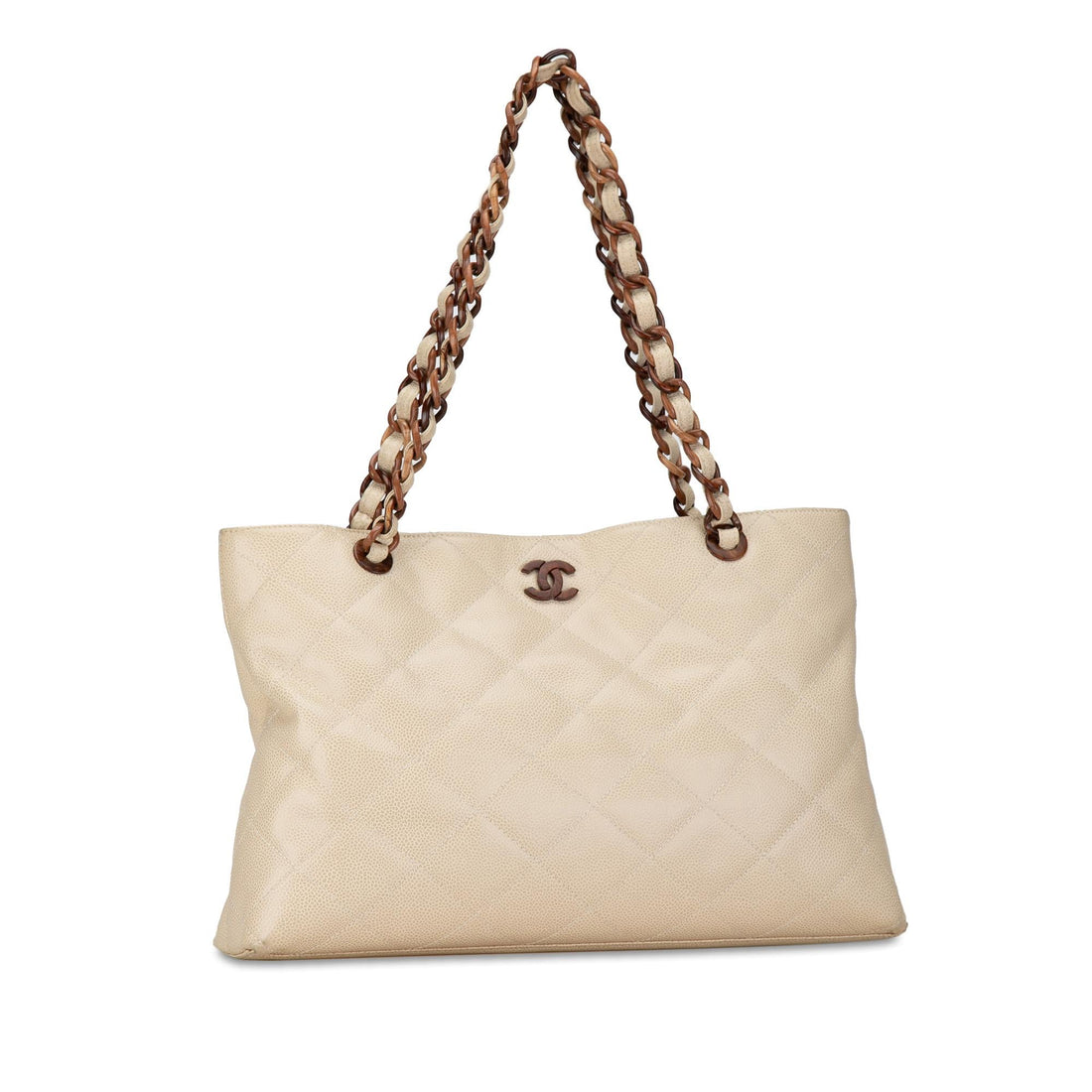 Pearl Street Bags Chanel CC Quilted Caviar Wood Chain Tote (SHG-YvZpfz)