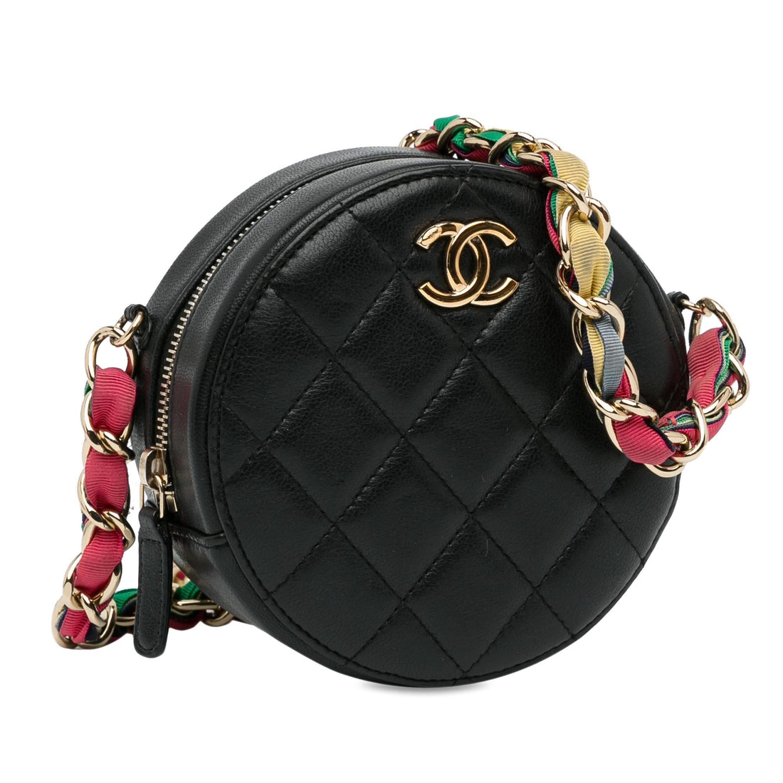 Pearl Street Bags Chanel CC Quilted Lambskin Ribbon Round Clutch With Chain (SHG-oOGi2u)