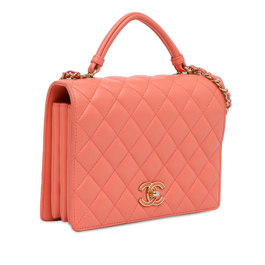 Pearl Street Bags Chanel CC Quilted Lambskin Top Handle Flap (SHG-L5HKxu)