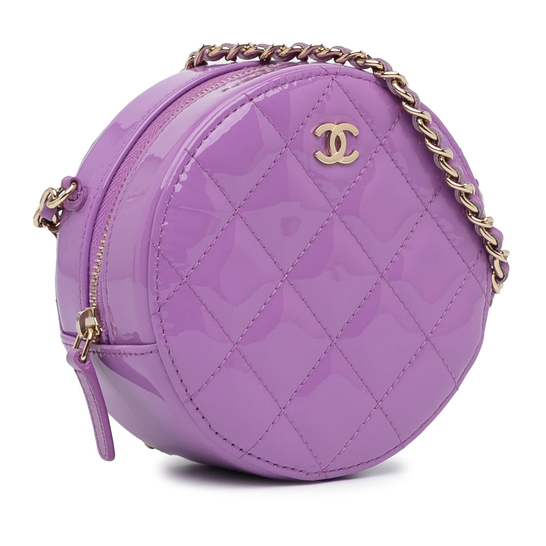 Pearl Street Bags Chanel CC Quilted Patent Round Clutch With Chain (SHG-g7ORNQ)