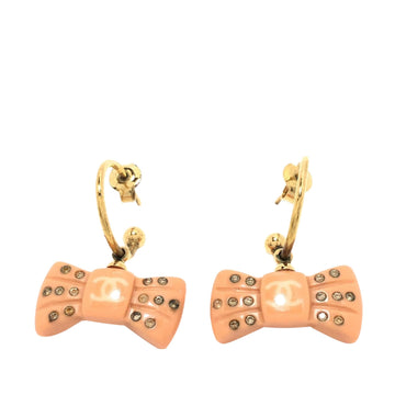 Pearl Street Bags Chanel CC Rhinestone Bow Dangling Push Back Earrings (SHG-67Q20H)
