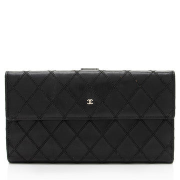 Chanel CalBNkin Diamond Wild Stitch French Purse Wallet (SHF-snVzTa)