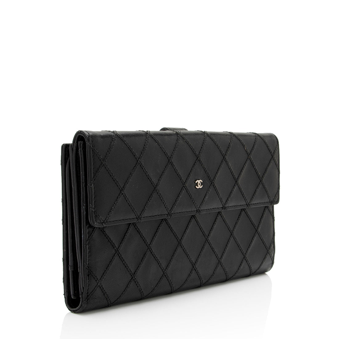 Chanel CalBNkin Diamond Wild Stitch French Purse Wallet (SHF-snVzTa)