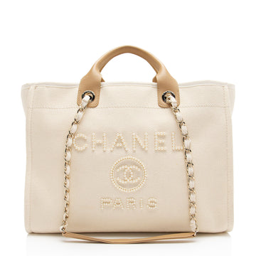 Pearl Street Bags Chanel Canvas Pearl Deauville Medium Tote (SHF-Hmgrlc)