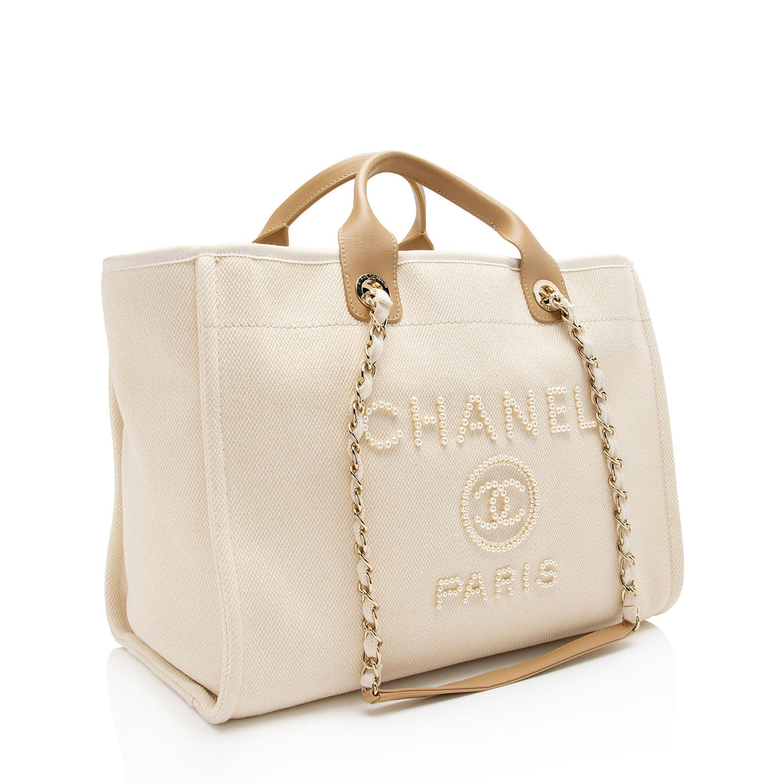 Pearl Street Bags Chanel Canvas Pearl Deauville Medium Tote (SHF-Hmgrlc)