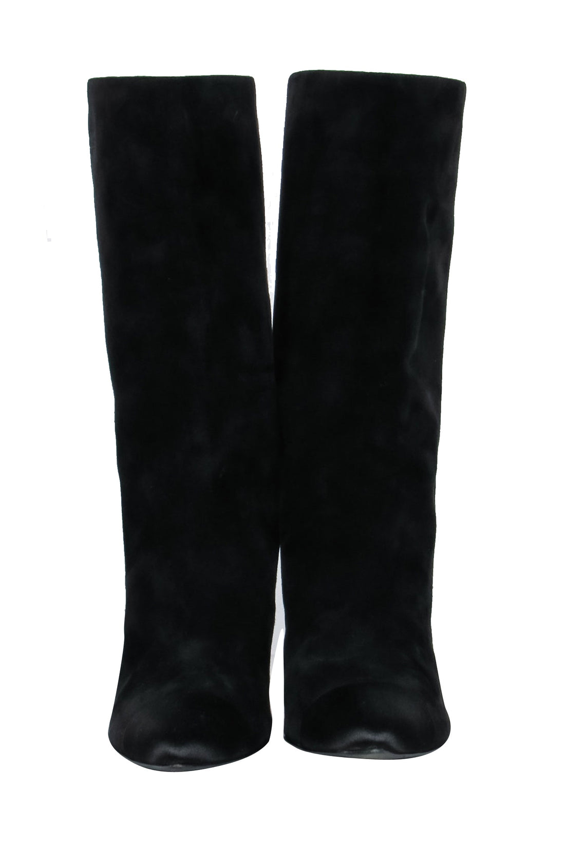 Chanel - Cap Toe Mid-Calf Black Suede Boots w/ Embroidery Sz 8