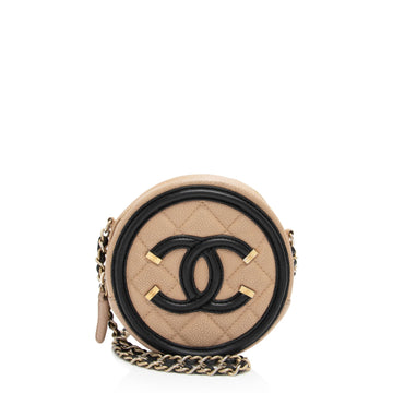Pearl Street Bags Chanel Caviar Leather CC Filigree Round Clutch with Chain - FINAL SALE (SHF-eQCfuj)