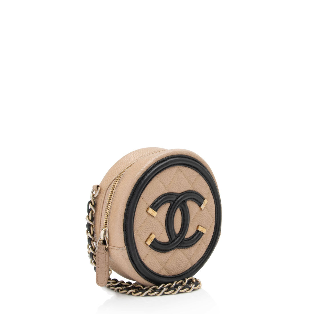 Pearl Street Bags Chanel Caviar Leather CC Filigree Round Clutch with Chain - FINAL SALE (SHF-eQCfuj)