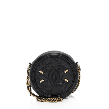 Pearl Street Bags Chanel Caviar Leather CC Filigree Round Clutch with Chain (SHF-lxEJd2)
