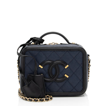 Pearl Street Bags Chanel Caviar Leather CC Filigree Small Vanity Case (SHF-v02lq3)