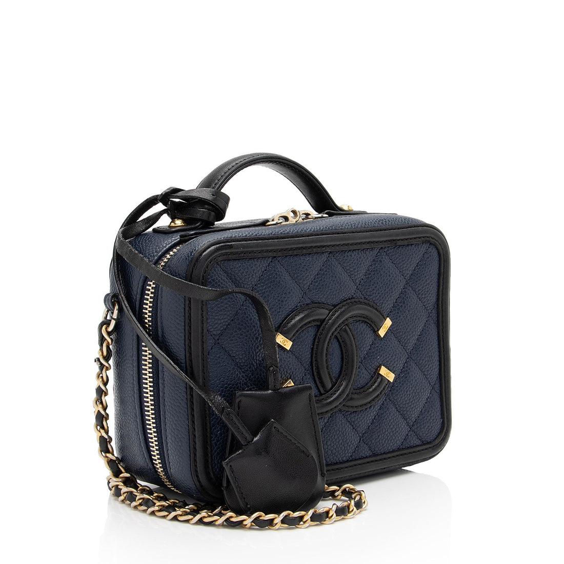 Pearl Street Bags Chanel Caviar Leather CC Filigree Small Vanity Case (SHF-v02lq3)