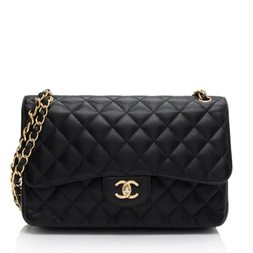 Pearl Street Bags Chanel Caviar Leather Classic Jumbo Double Flap Bag (SHF-xAxzXd)
