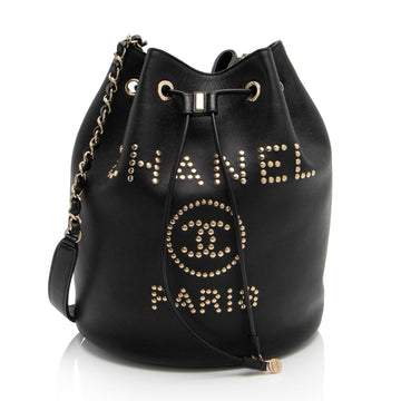 Top Quality Chanel Caviar Leather Studded CC Deauville Bucket Bag (SHF-LVIad7)
