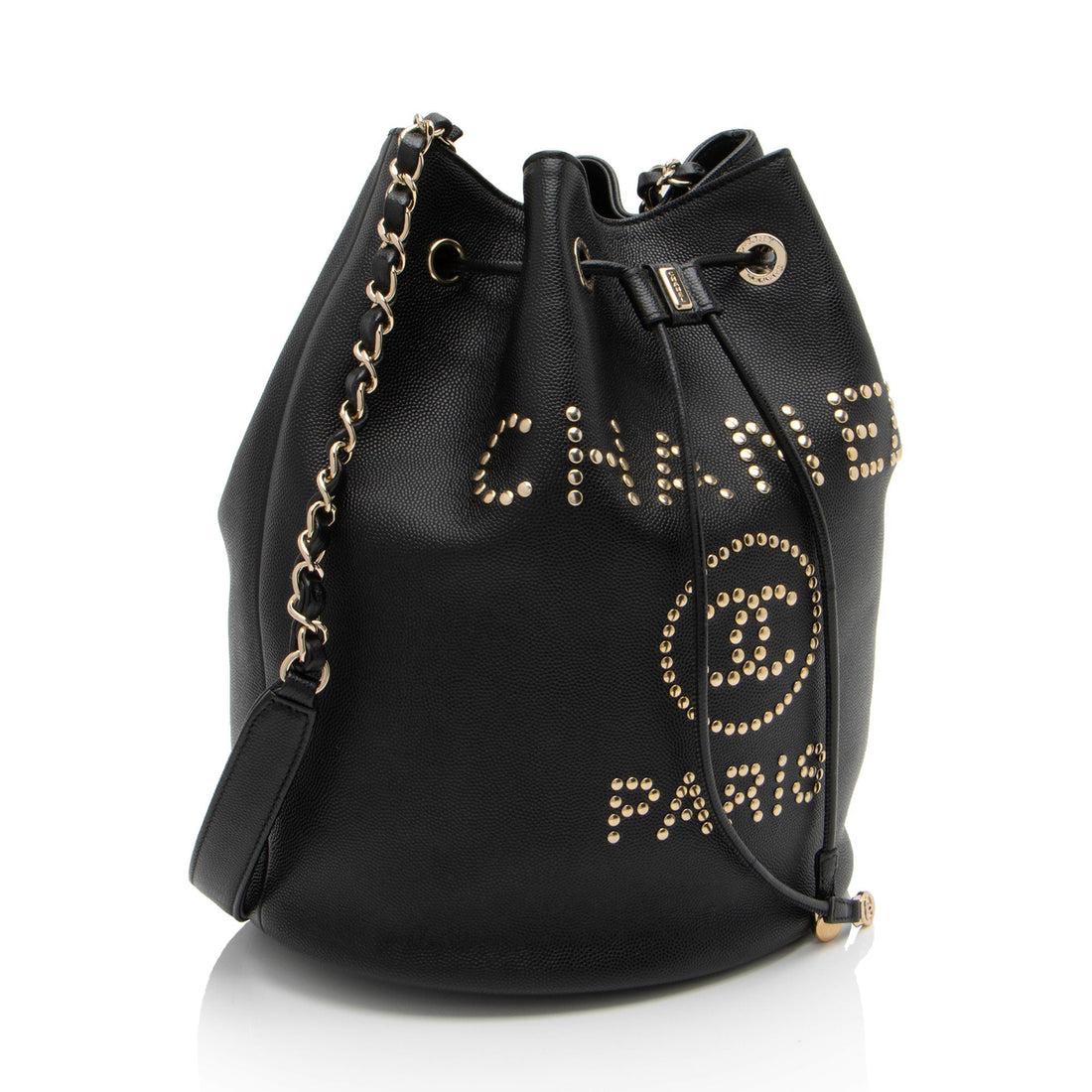 Top Quality Chanel Caviar Leather Studded CC Deauville Bucket Bag (SHF-LVIad7)