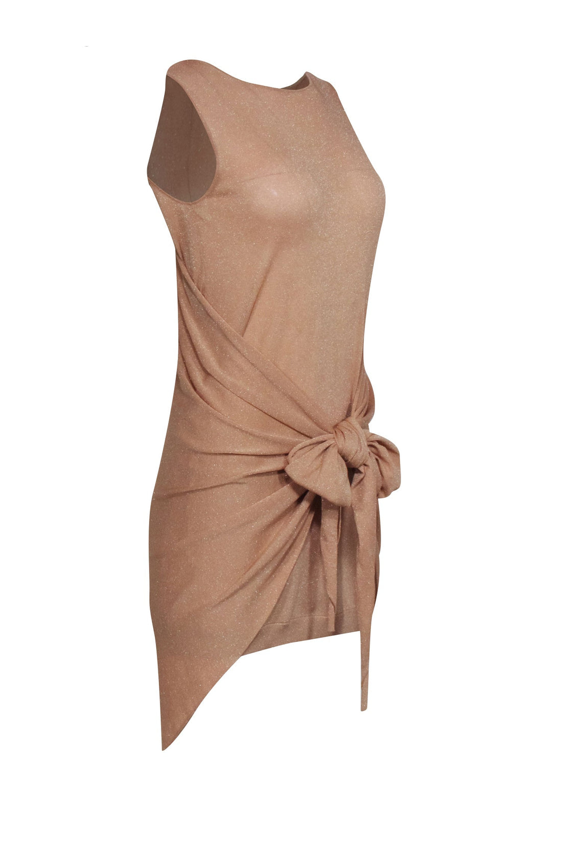 Chanel - Champagne Gold Glitter Sleeveless Dress w/ Attached Shawl Sz 2