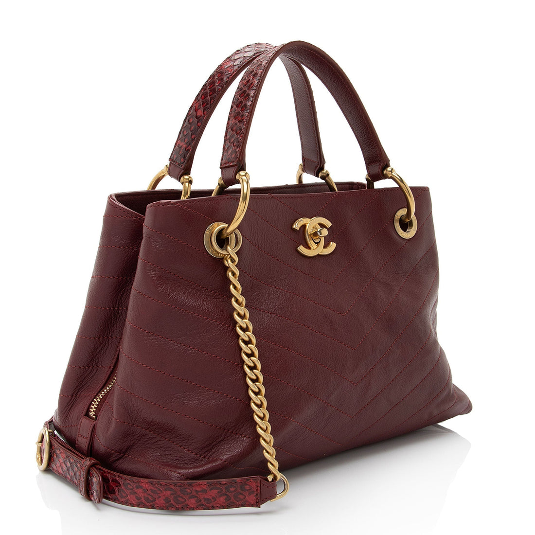 Chanel Chevron CalBNkin Python Chic Small Shopping Tote (SHF-9e1Tb9)