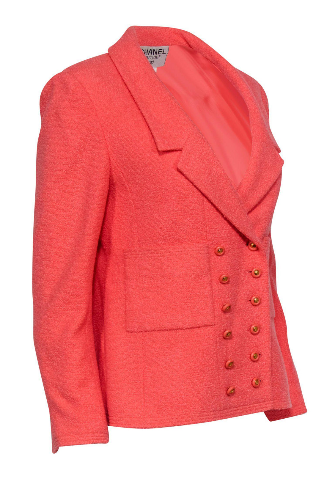 Chanel - Coral Tweed Button-Front Blazer w/ Gold Buttons Sz