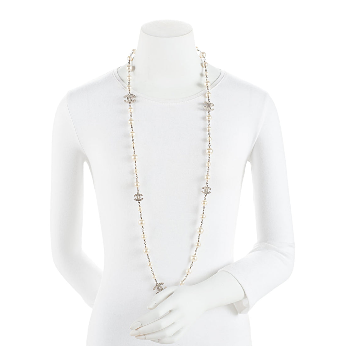 Chanel Crystal Pearl CC Long Necklace (SHF-oKOF4P)