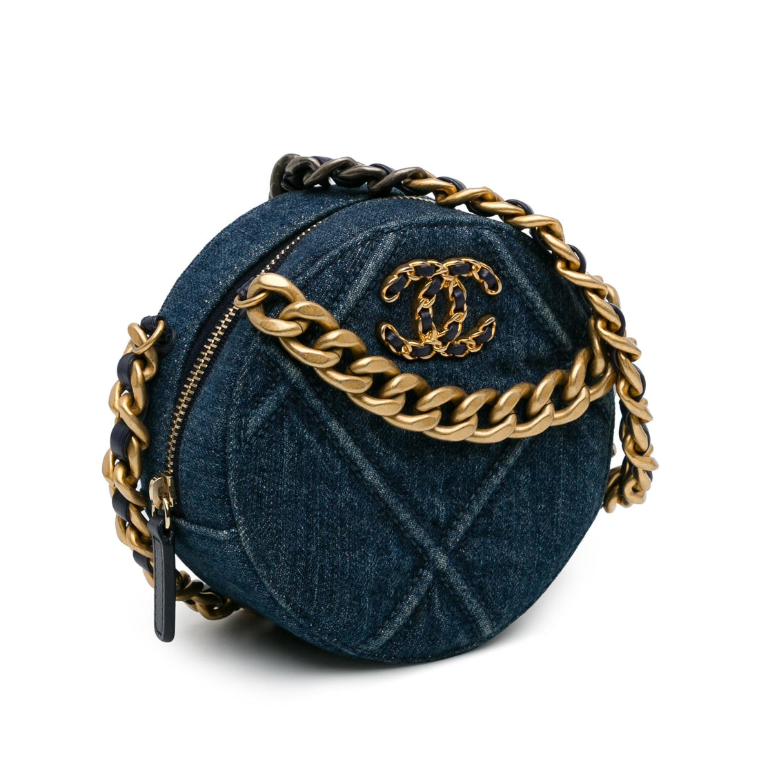 Pearl Street Bags Chanel Denim 19 Round Clutch with Chain (SHG-NNHtw0)