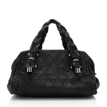 Pearl Street Bags Chanel Distressed Lambskin Lady Braid Bowler Satchel (SHF-4rWbPz)