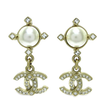 Pearl Street Bags Chanel Faux Pearl & Strass CC Logo Push Back Drop Earrings (SHG-vniVOz)