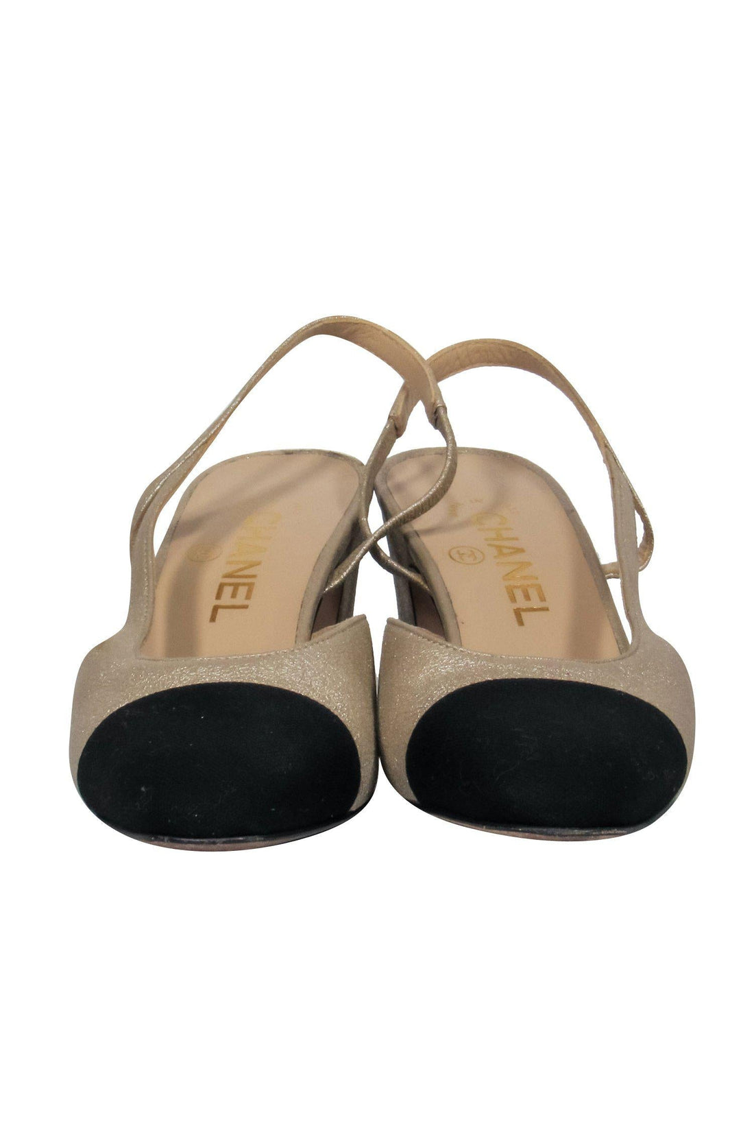 Chanel - Gold & Black Slingback Pumps Sz 6