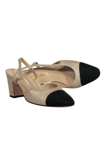 Chanel - Gold & Black Slingback Pumps Sz 6