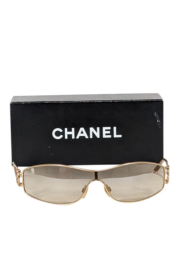 Chanel - Gold Logo Side Narrow Sunglasses