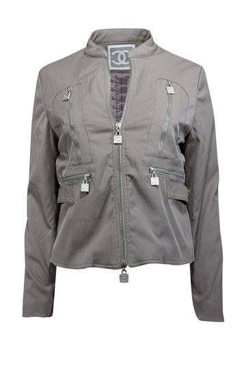 Chanel - Grey Cargo Lock Zipper Detail Jacket Sz
