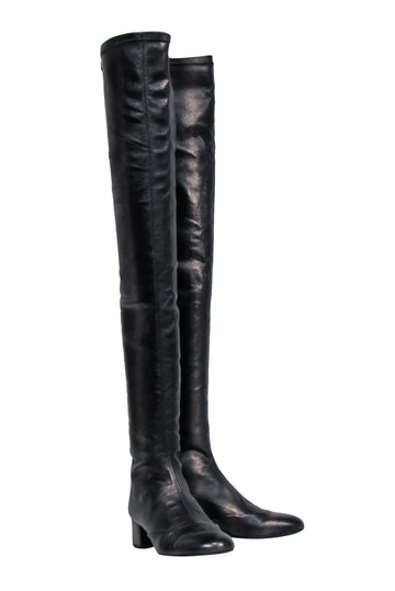 Chanel - Gunmetal Shiny Over-the-Knee "Fantasy Stretch Leather" Boots Sz 7