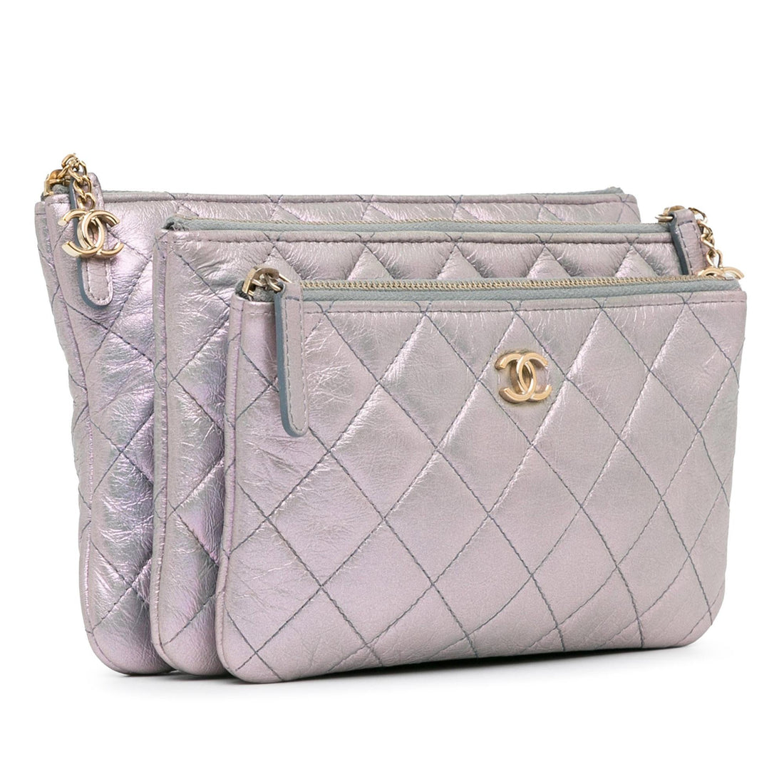 Chanel Iridescent Crumpled CalBNkin Trio Cosmetic Case (SHG-znMKyB)