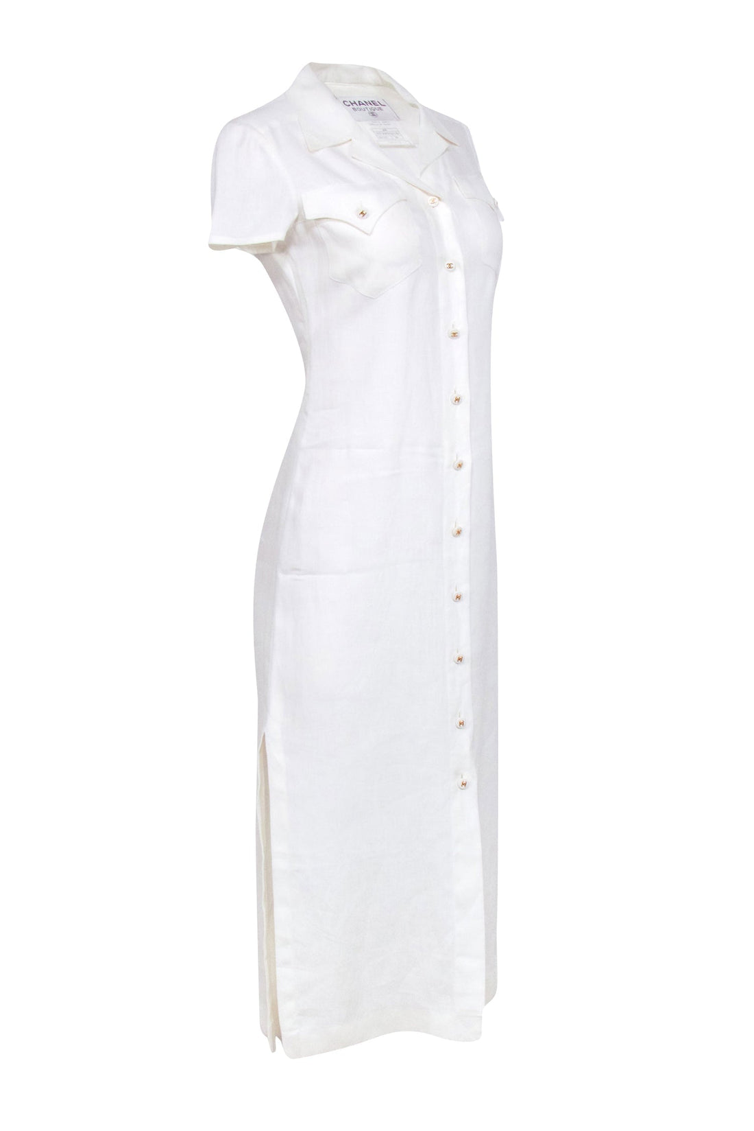 Chanel - Ivory Linen Button Front Maxi Dress Sz 4