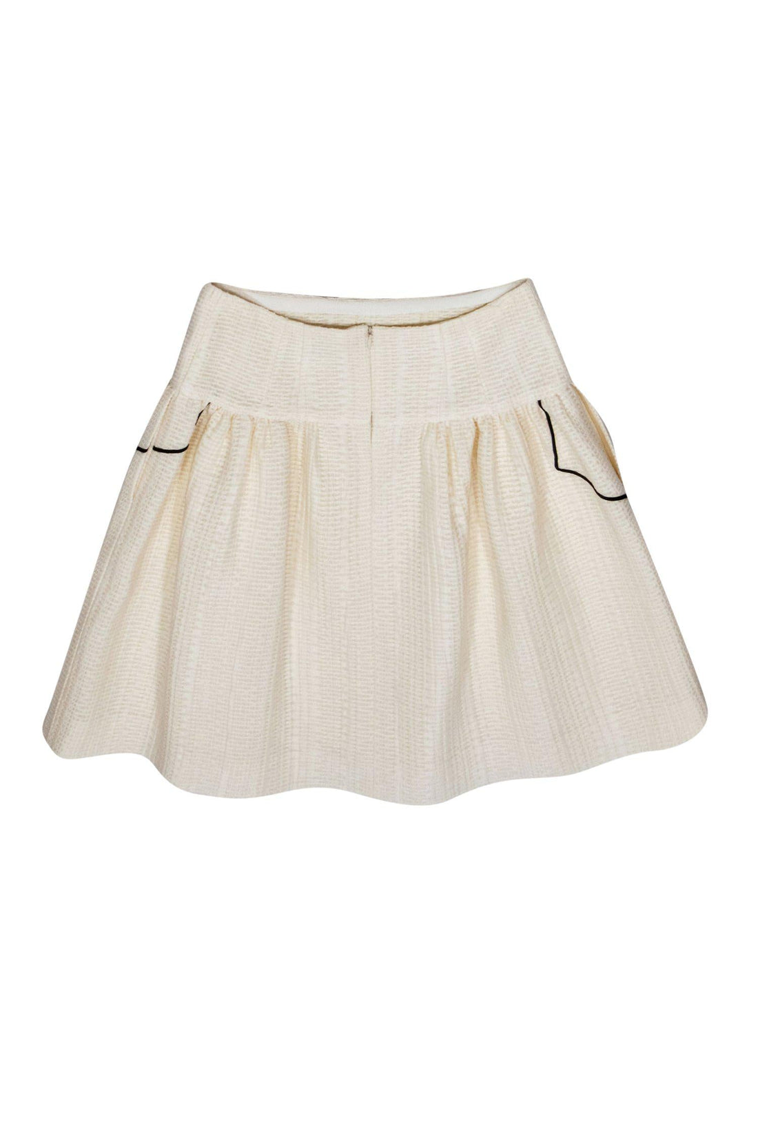 Chanel - Ivory Textured A-Line Skirt w/ Black Piping Sz 4