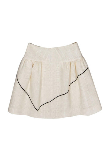 Chanel - Ivory Textured A-Line Skirt w/ Black Piping Sz 4