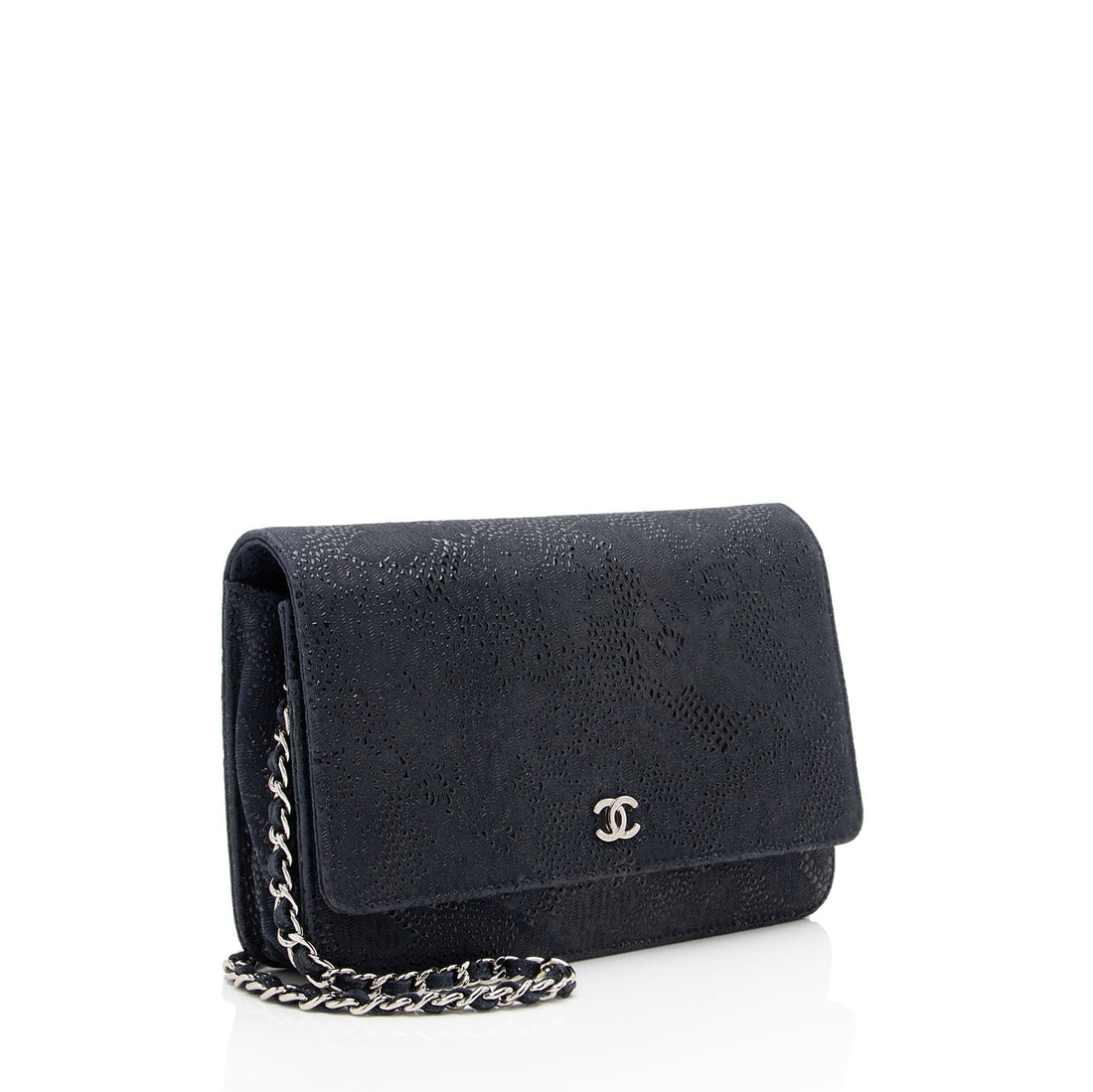 Pearl Street Bags Chanel Lace Embossed Goatskin Classic Wallet on Chain (SHF-ZHPm4Q)
