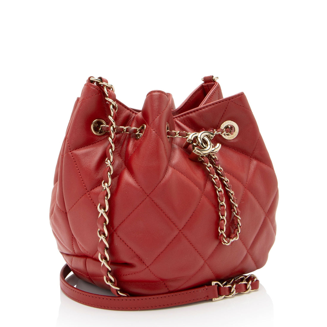 Chanel Lambskin CC Drawstring Mini Chain Bucket Bag (SHF-lV4nFp)