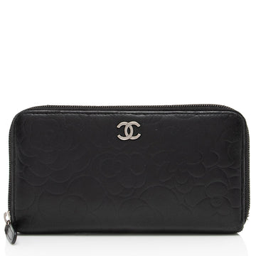 Chanel Lambskin Camellia Zip Around Wallet (SHF-fpP10f)