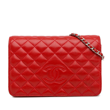 Pearl Street Bags Chanel Lambskin Diamond CC Wallet on Chain (SHG-K03AWt)