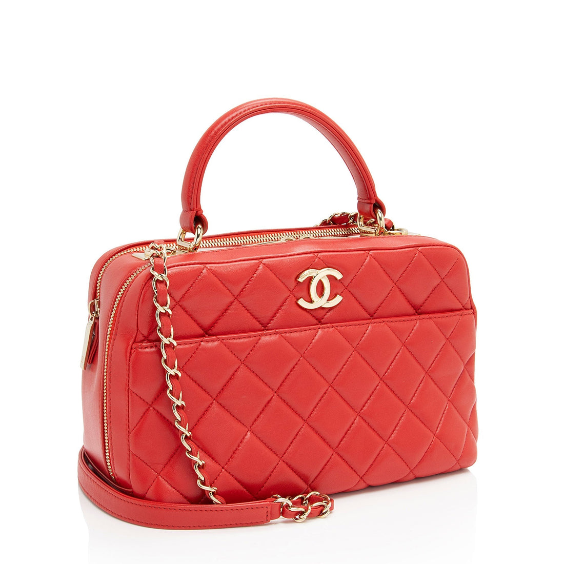 Pearl Street Bags Chanel Lambskin Trendy CC Small Bowling Satchel (SHF-QBNfmU)